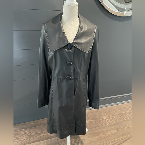 Edgy Chic Black leather wide collar jacket sz large - Picture 1 of 6